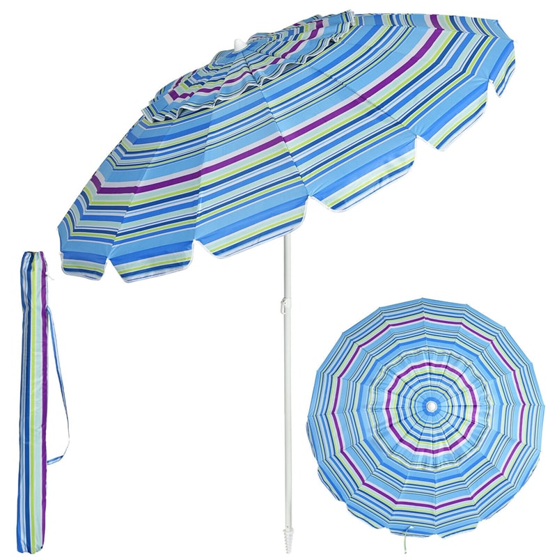 8 FT Portable Beach Umbrella with Sand Anchor and Tilt Mechanism