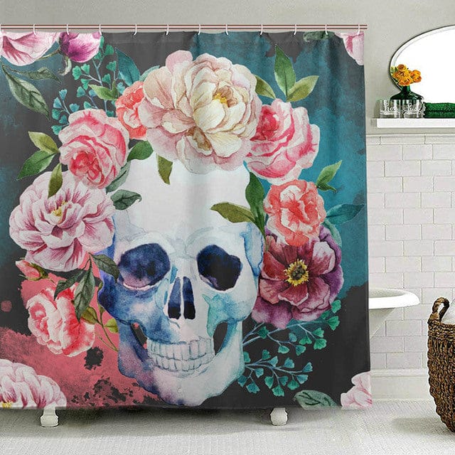 Colorful Flower Sugar Skull Waterproof Shower Curtain With 12 Hooks