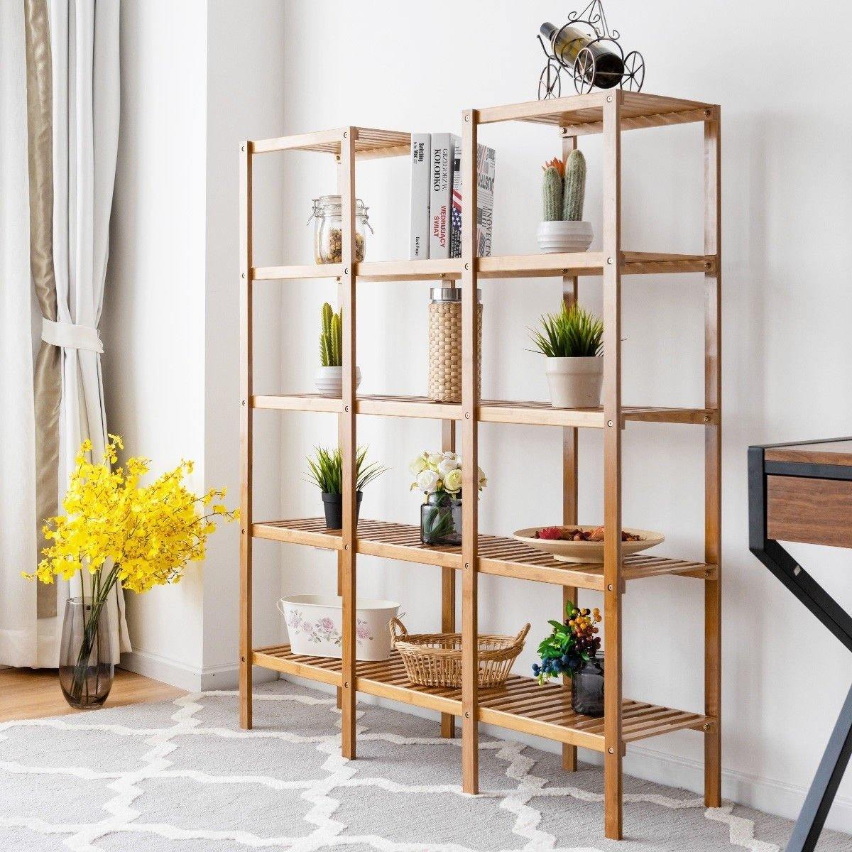 5 Tier Multifunctional Bamboo Shelf Rock Plant Display Stand (12 Pots)