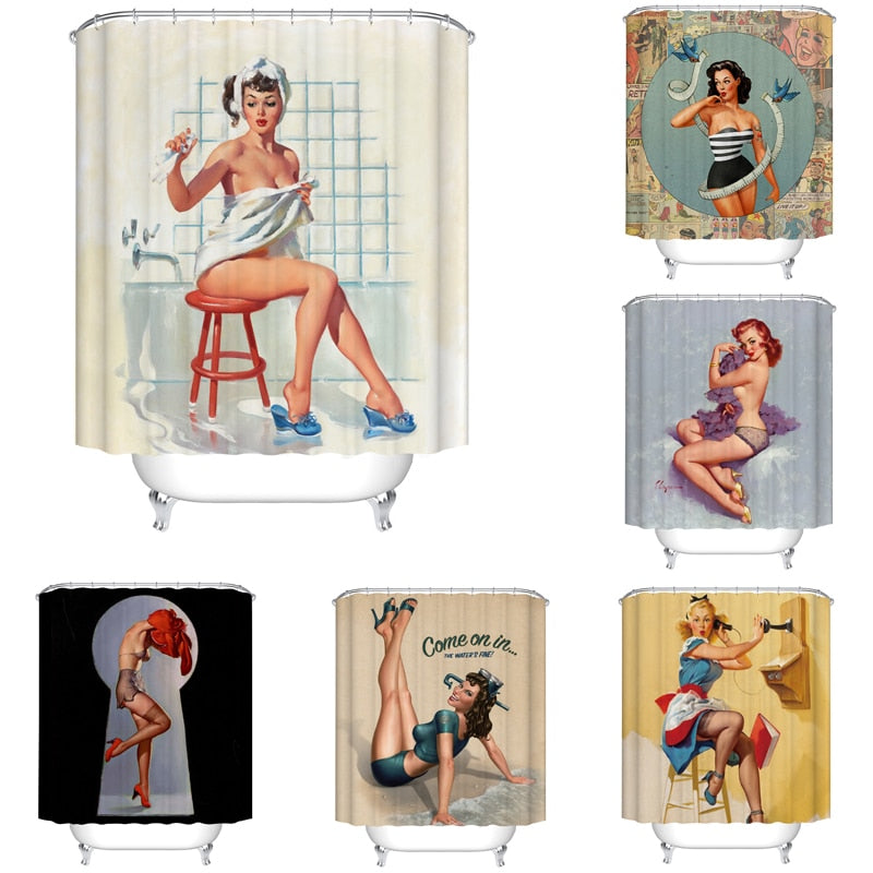 Cartoon girl printed 3d bath curtains waterproof polyester fabric washable bathroom shower curtain screen with hooks accessories