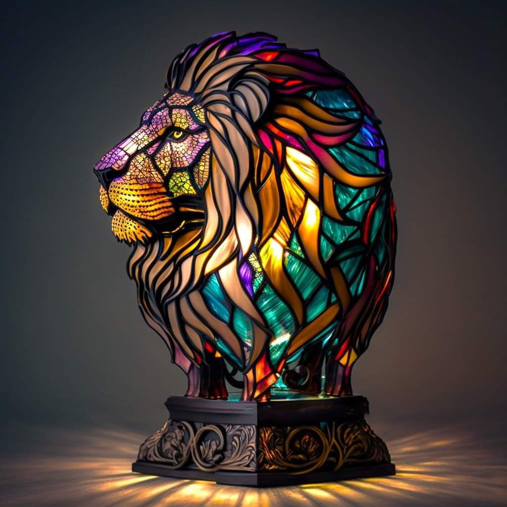 Lion Stained Glass Table Lamp