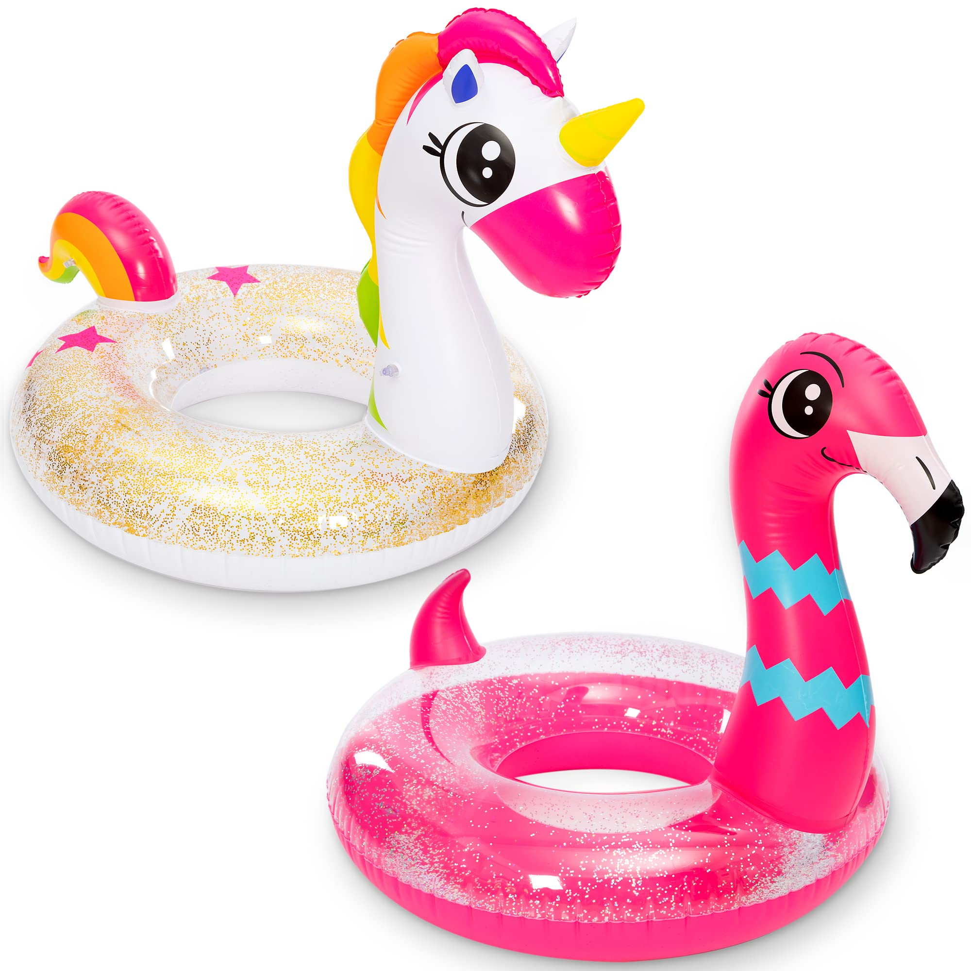 Clearance -  Flamingo & Unicorn with Glitters Pool Floats, 2 Pcs