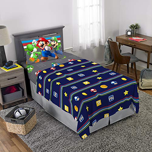 Twin Super Mario 3-Piece Bed Sheet Set.1 Flat Sheet 1 Fitted Sheet 1 Pillow Cases