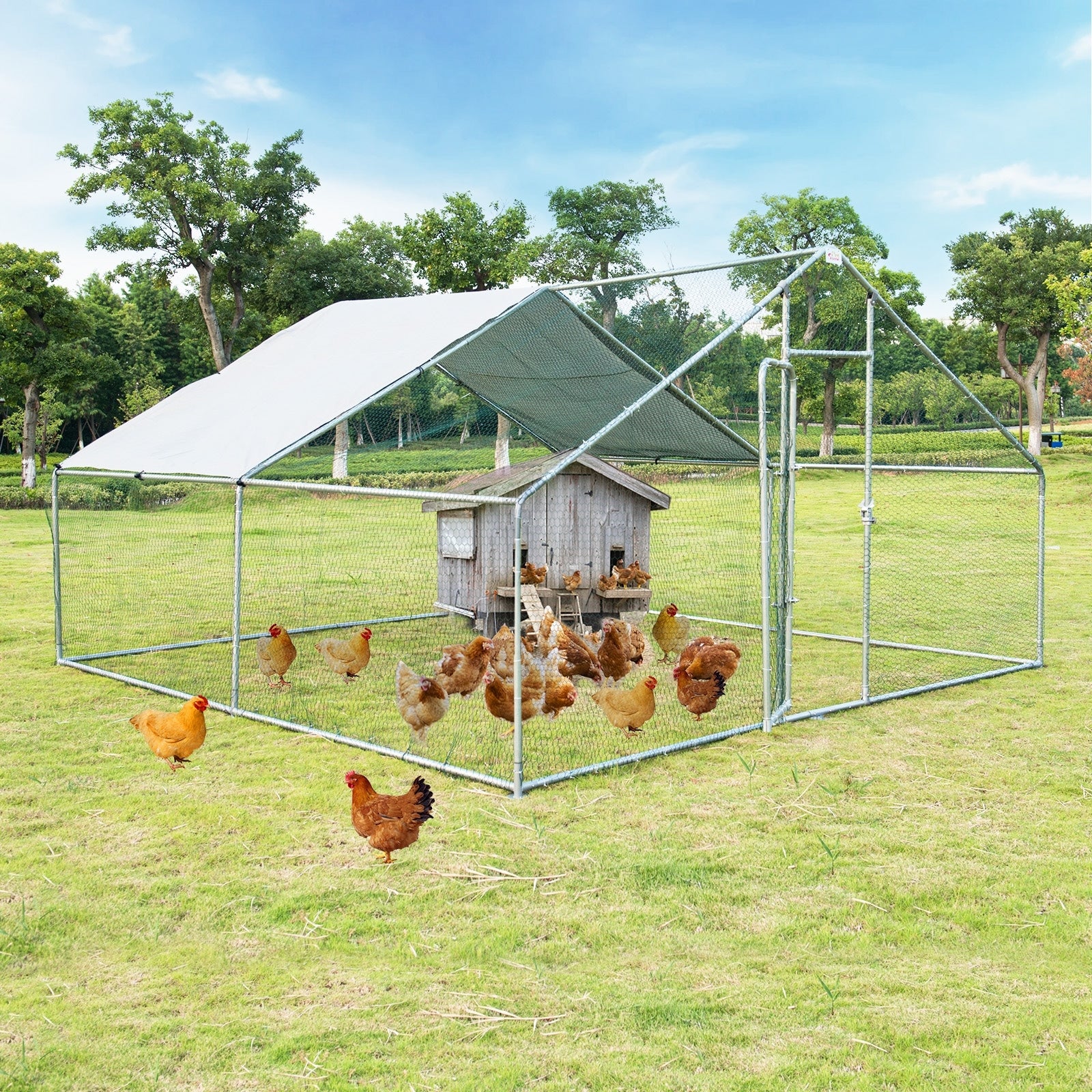 13' x 13¡® Large Metal Chicken Coop Run Walk-in Poultry Cage Hen Run House Shade Cage for Outdoor Backyard Farm