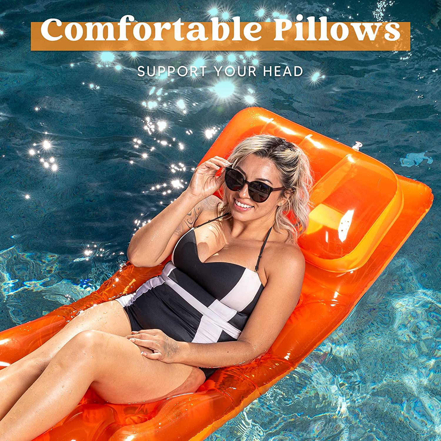 Clearance - Inflatable Pool Lounger with Headrest, 2 Pack
