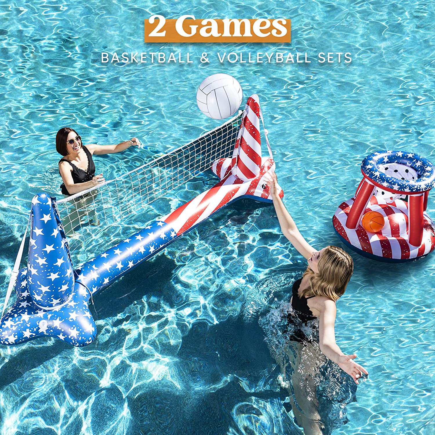 Clearance - Volleyball Net & Basketball Hoop with 2 Balls