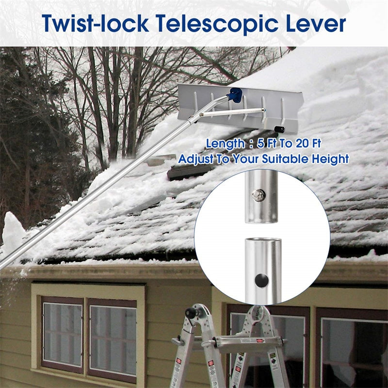 20ft Aluminum Extendable Snow Roof Rake Lightweight Snow Removal Tool