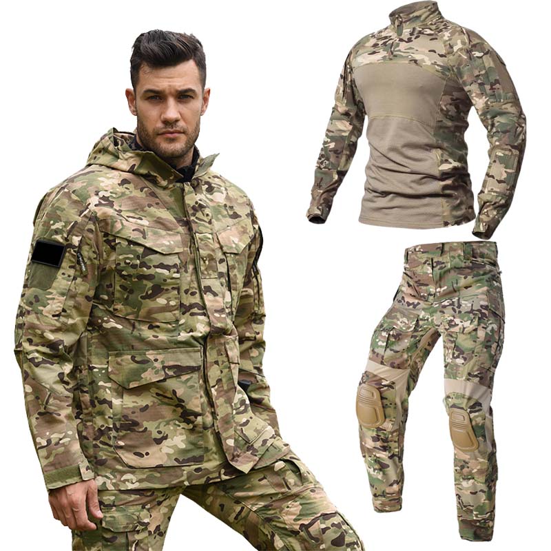 Men Outdoor Outdoor Jacket+G3 Pants+shirt with Pad  Hunting Clothes Hooded Coat Combat Uniform Military Suits