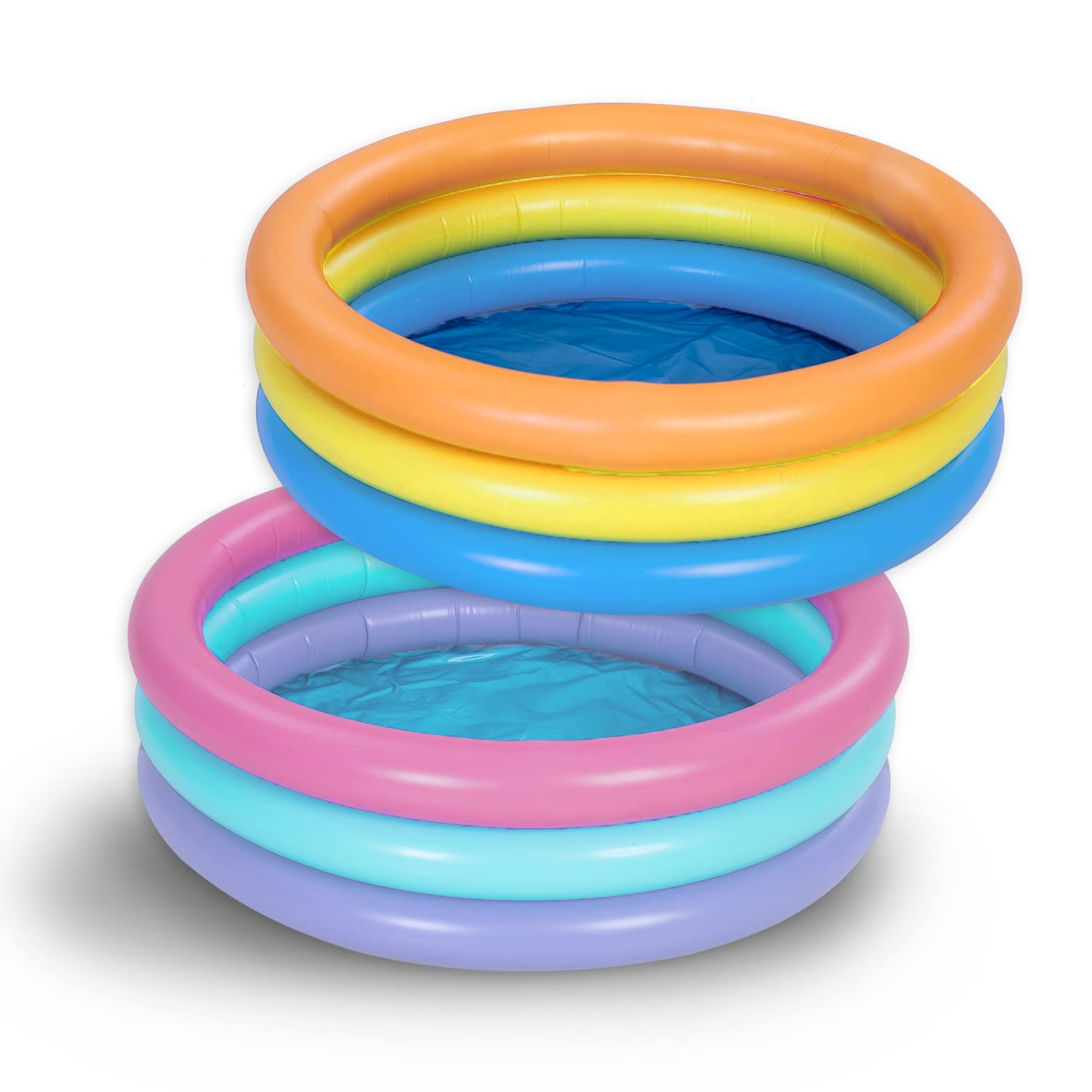Clearance - 34in Multicolor (3 Color Rings) Inflatable Kiddie Pool Set, 2 Pack
