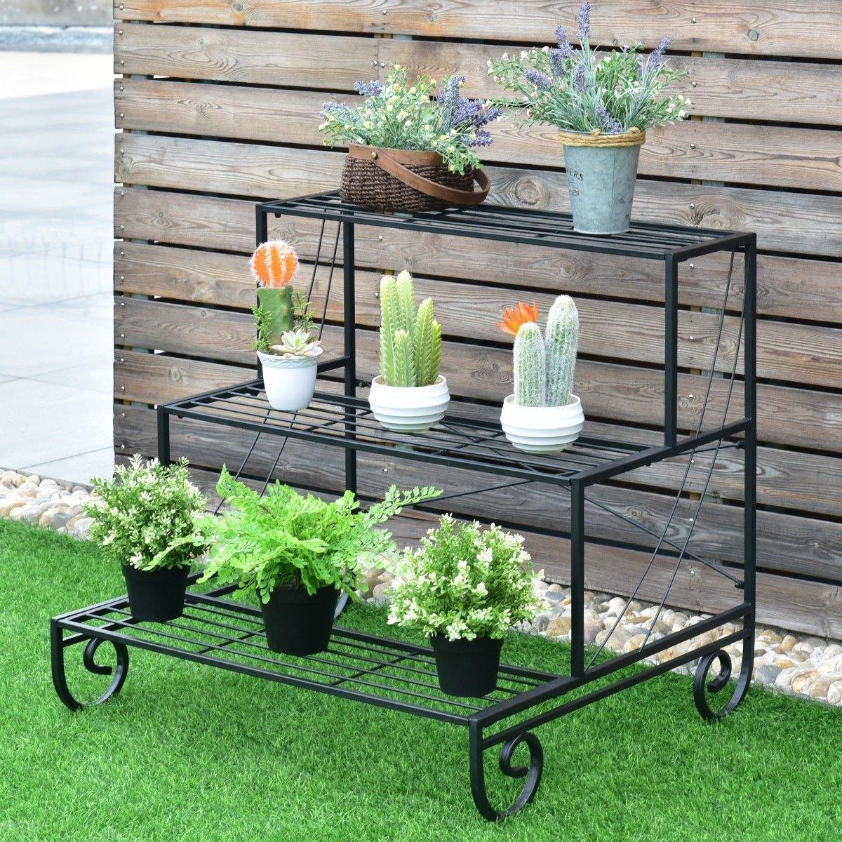 3 Tier Outdoor Metal Garden Planter Holder Rack