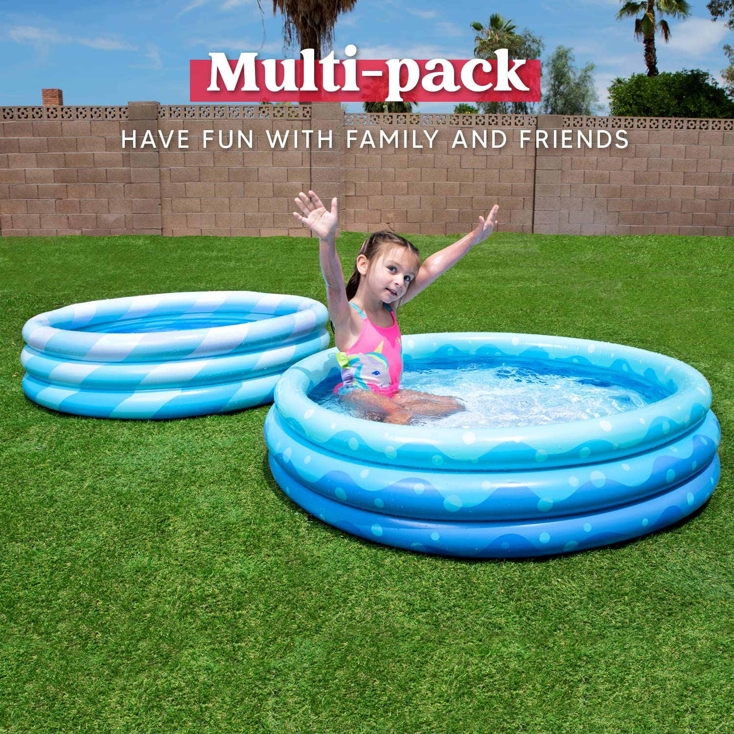Clearance - 45in Blue w/ Pattern Inflatable Kiddie Pool, 2 Pack