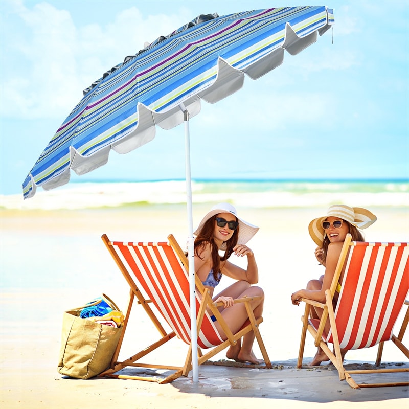 8 FT Portable Beach Umbrella with Sand Anchor and Tilt Mechanism
