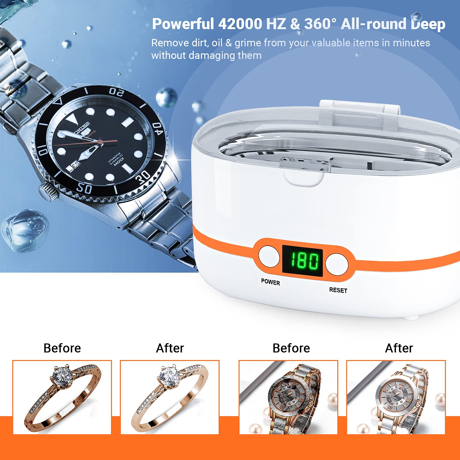 Ultrasonic Cleaner, Professional Ultrasonic Jewelry Cleaner 20oz (600ml), with Five-Digit Timer - MUC02