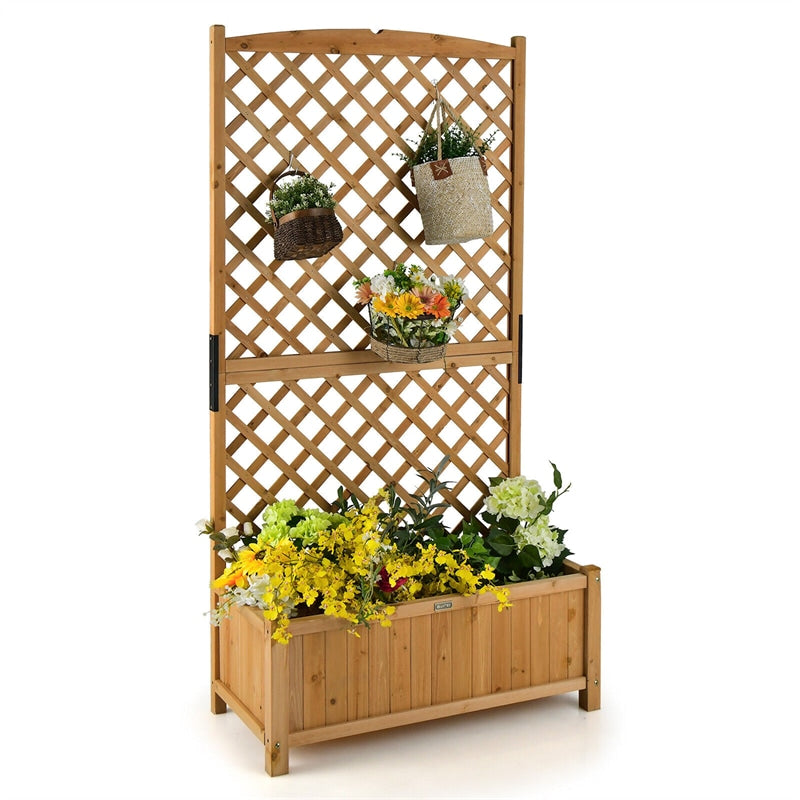 Wooden Raised Garden Bed 71¡± High Planter with Trellis for Plant Flower Climbing Pot Hanging