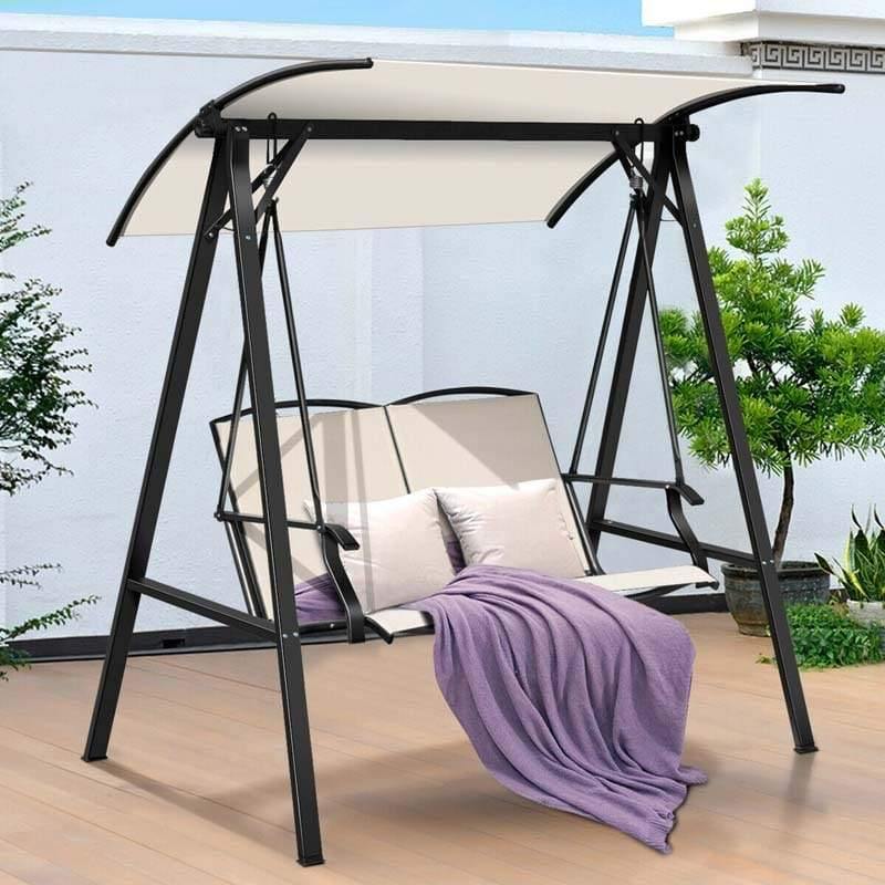 2 Person Porch Swing Outdoor Lounge Chair with Adjustable Top Canopy