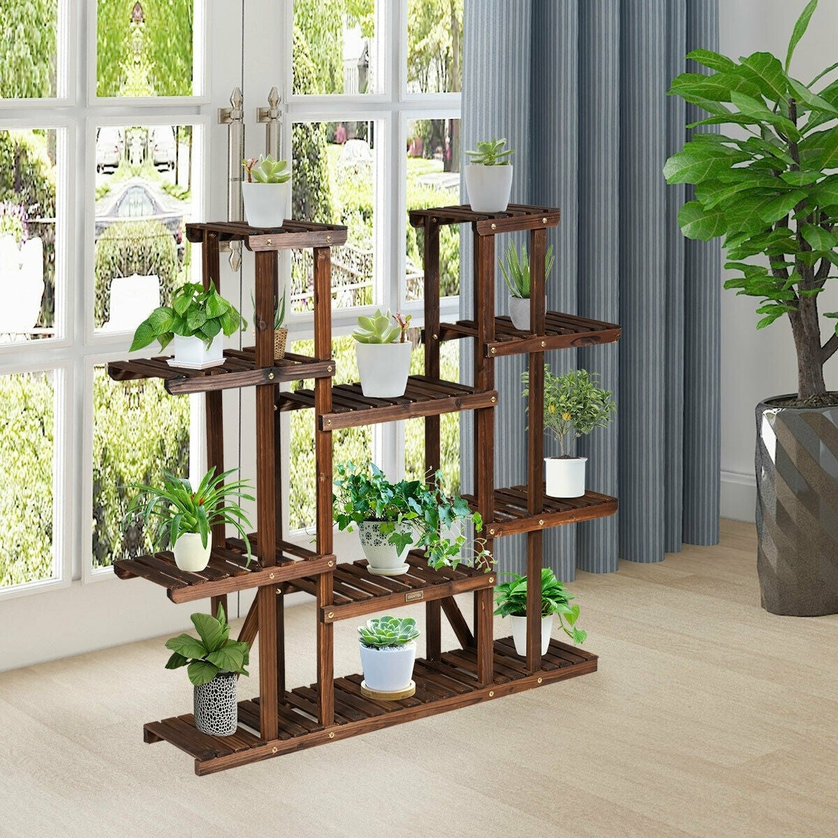 6 Tier Outdoor Wooden Plant Stand Flower Pot Holder Display Shelf