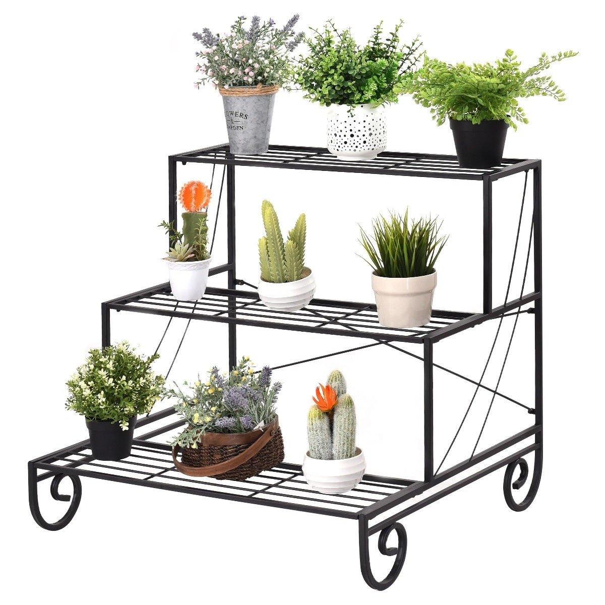 3 Tier Outdoor Metal Garden Planter Holder Rack