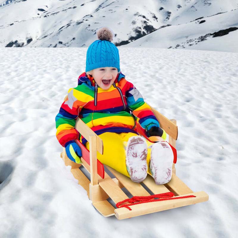 Outdoor Play Baby Kids Wooden Snow Sled with Solid Wood Seat