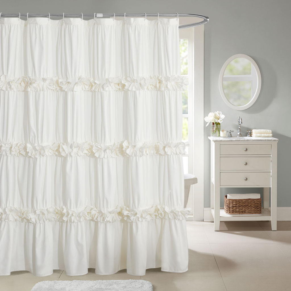 HIG Luxurious Farmhouse Unique Pleated Cloth Fabric Shower Curtain 72x72 Extra Long bathroom-1 Curtain