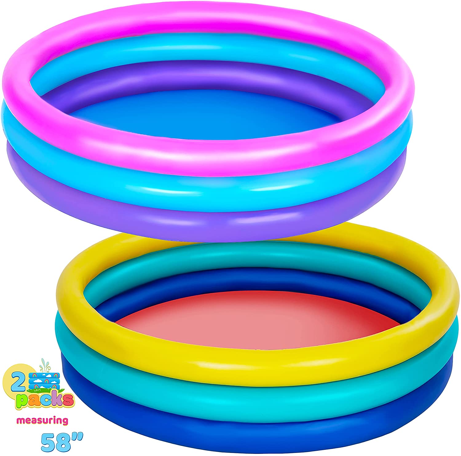 Clearance - 2 Packs 58in Multicolor Inflatable Kiddie Pools Set