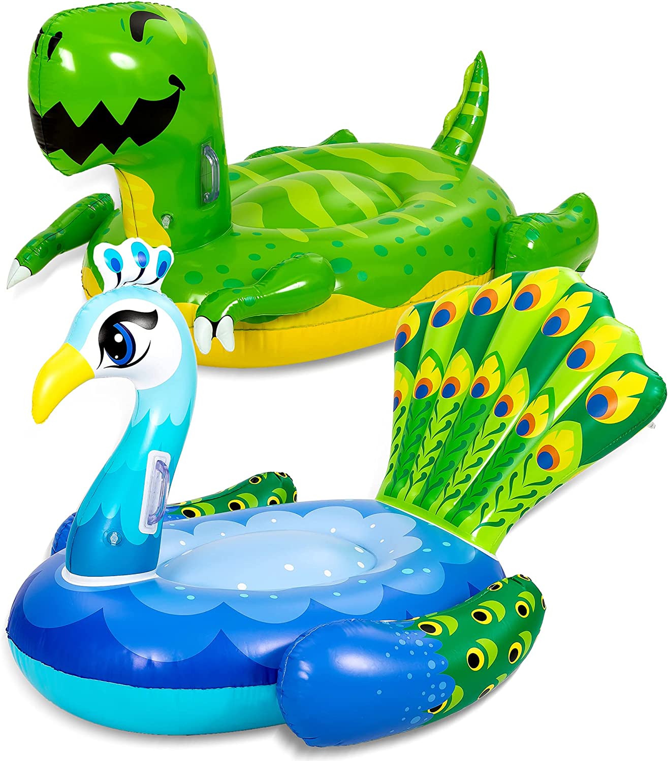 Clearance - Inflatable Dinosaur & Peacock Pool Floats Set