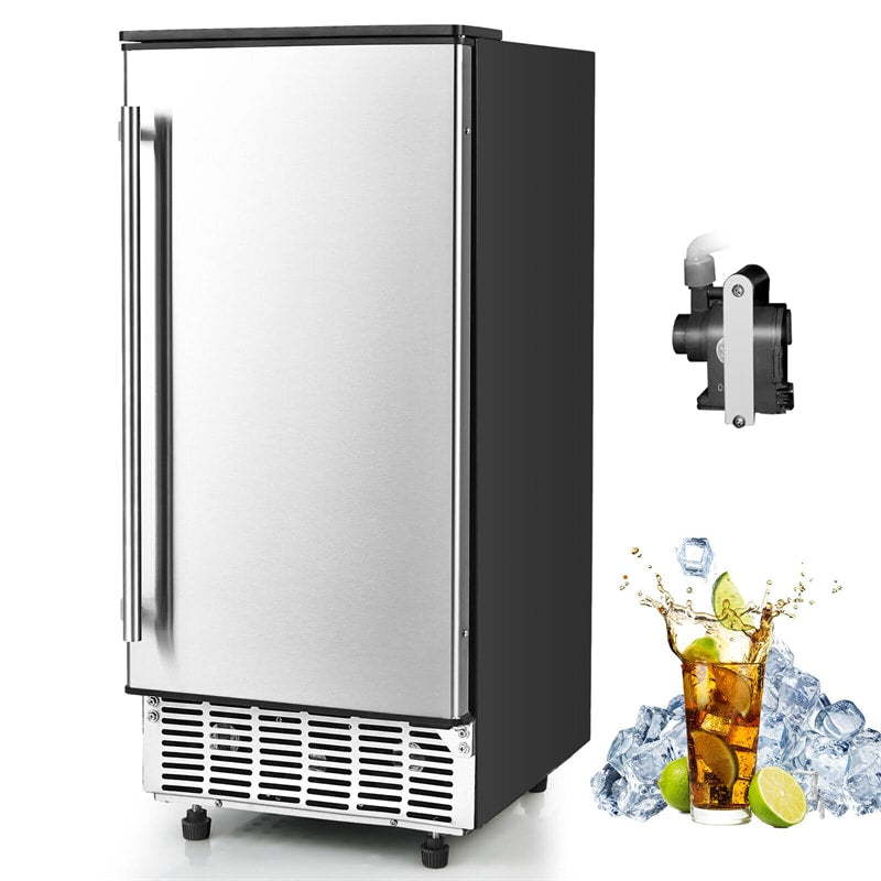 80 lbs/24H Commercial Undercounter Ice Maker Built-in & Freestanding Ice Cube Machine with Drain Pump & 25 lbs Capacity Ice Bin