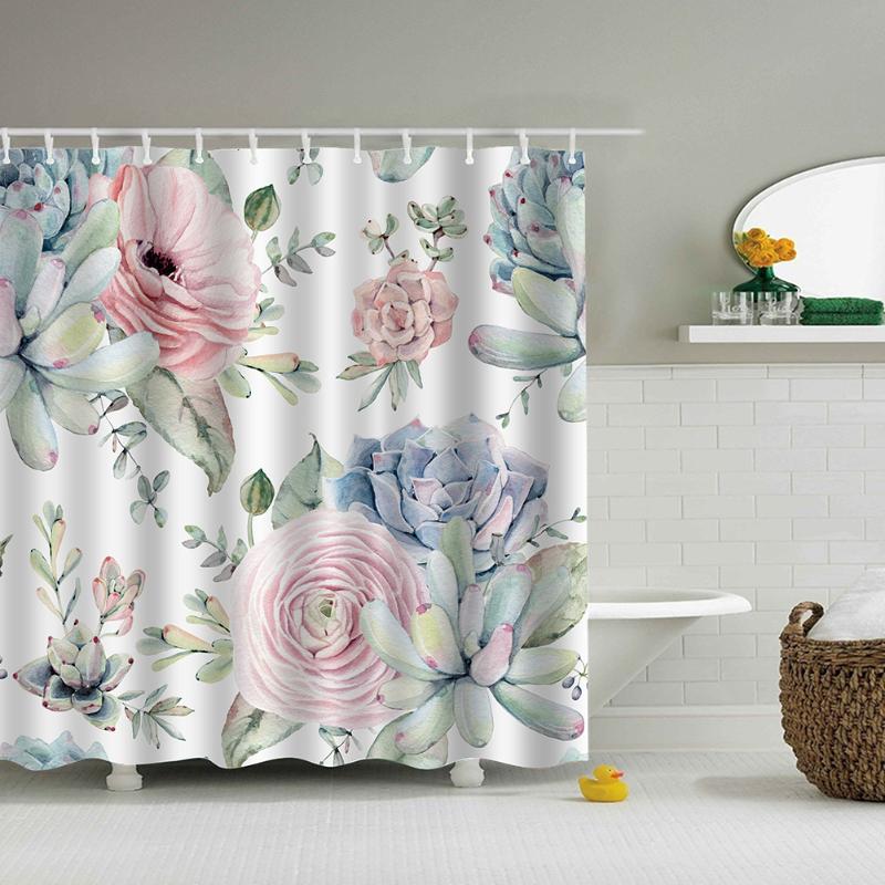 Green Leaves Printed Marine Polyester Waterproof Shower Curtain With 12pc Hook Mildew Resistant Bath Curtain Home bathroom-1 Decor