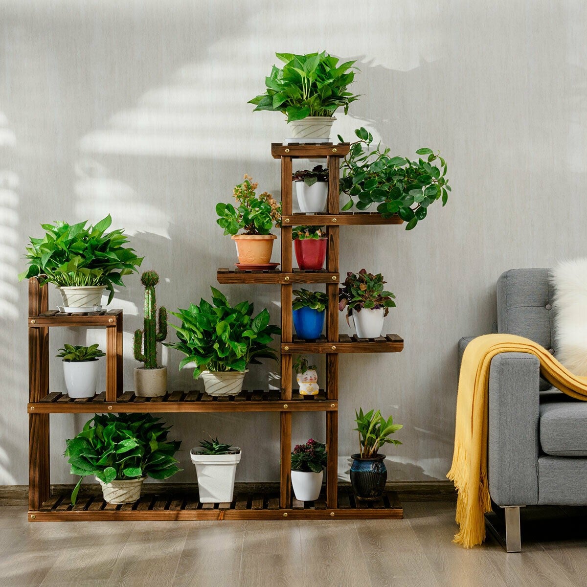 7-Tier Wooden Plant Display Storage Shelf Flower Rack