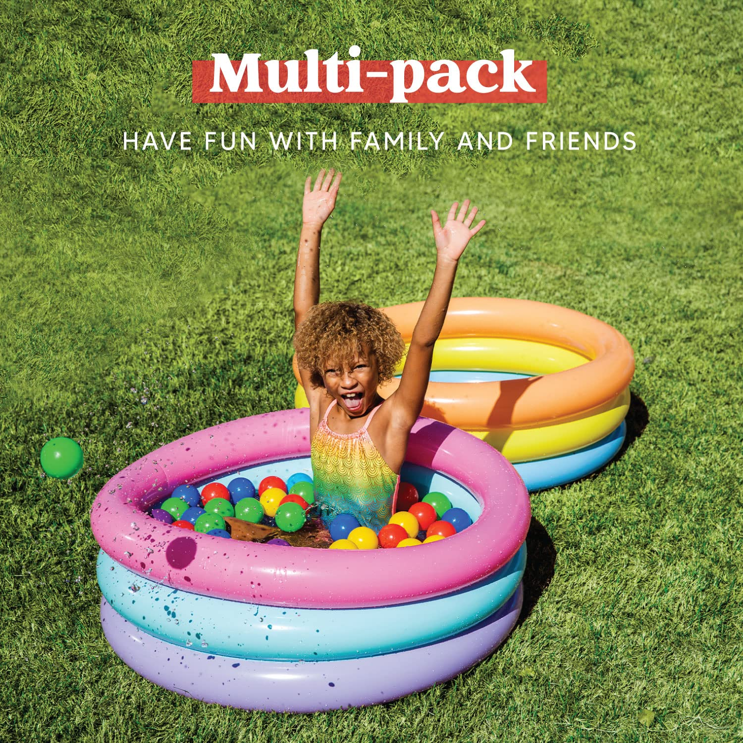 Clearance - 34in Multicolor (3 Color Rings) Inflatable Kiddie Pool Set, 2 Pack