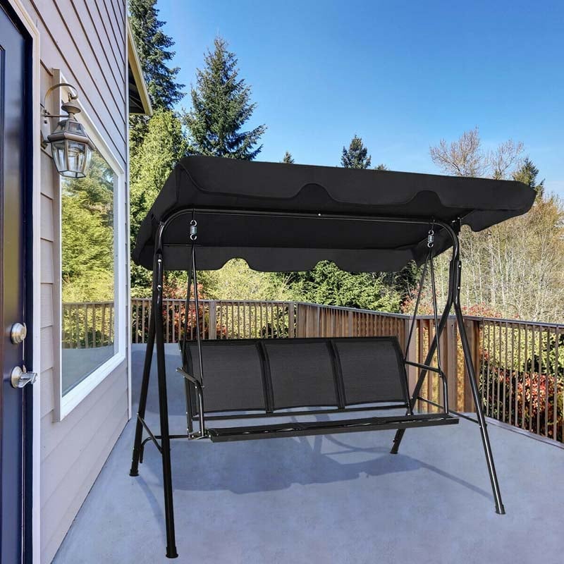 Outdoor Porch Swing Lounge Chair 3 Person with Top Canopy