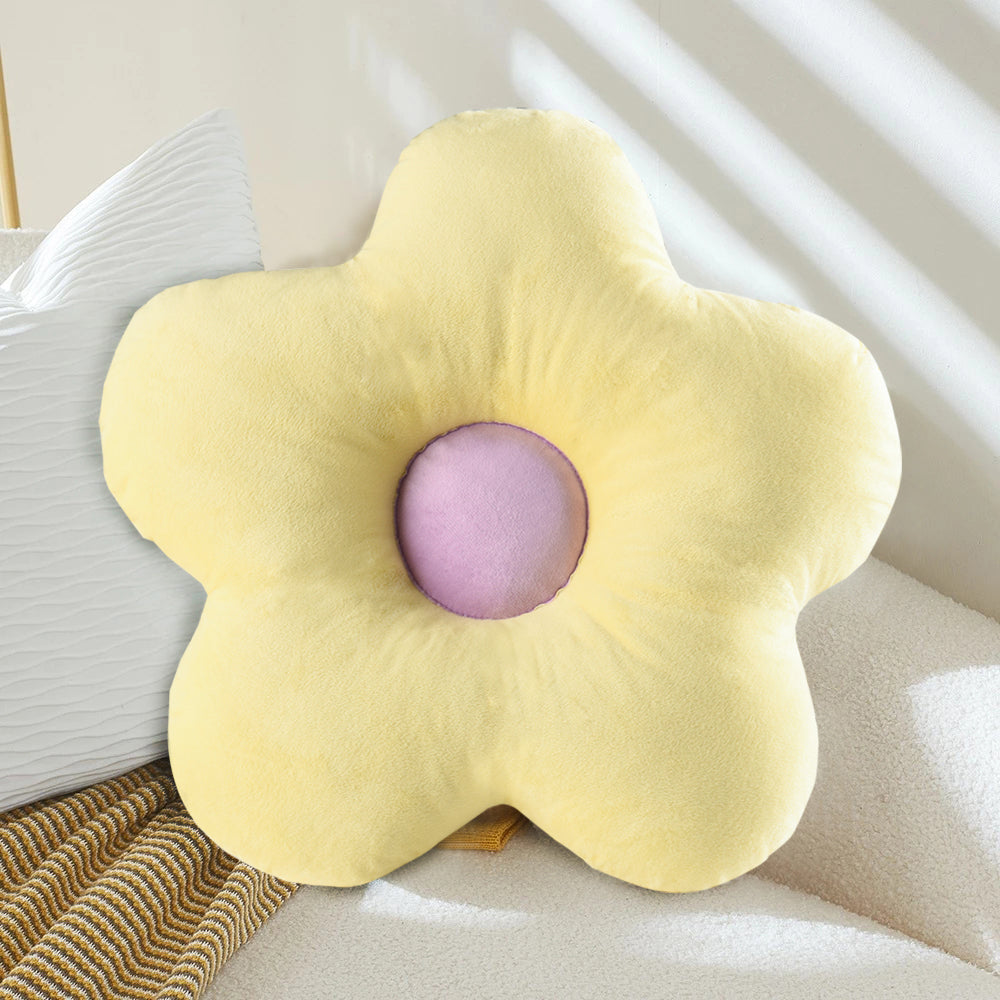 2pc Cuddly Flower Shaped Throw Pillows, Blue/Yellow Decorative Daisy Floor Pillows for Bench Office Children's Gift, 15