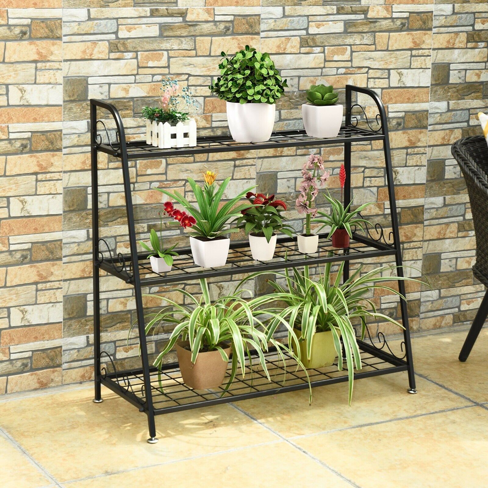 3 Tier Metal Plant Stand Flower Pots Holder with Adjustable Feet