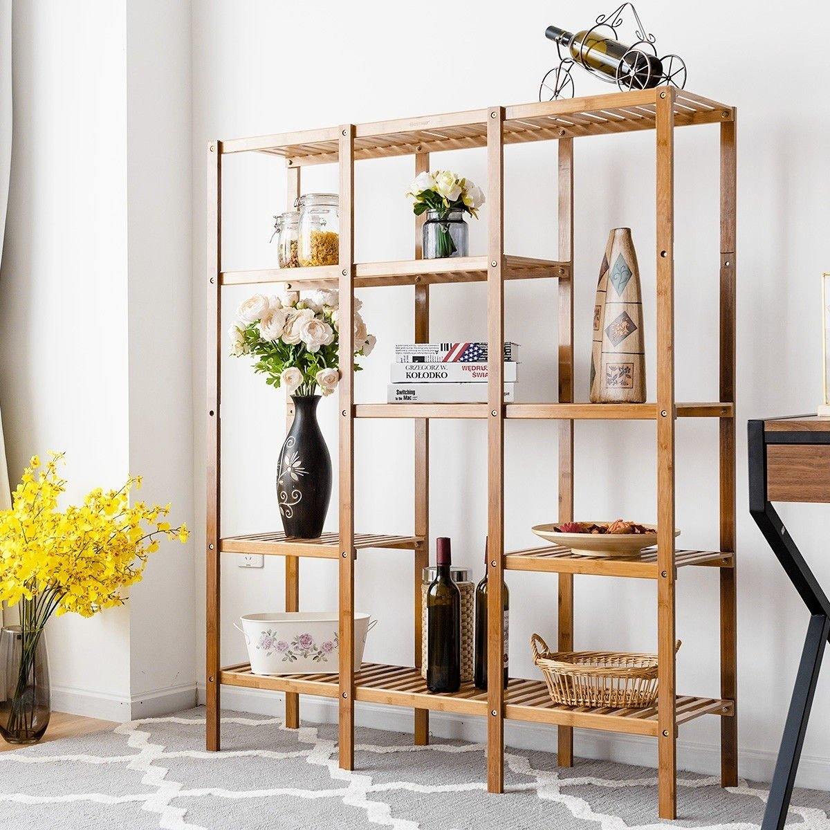 5 Tier Multifunctional Bamboo Shelf Storage Organizer Rack Plant Stand Display Holder