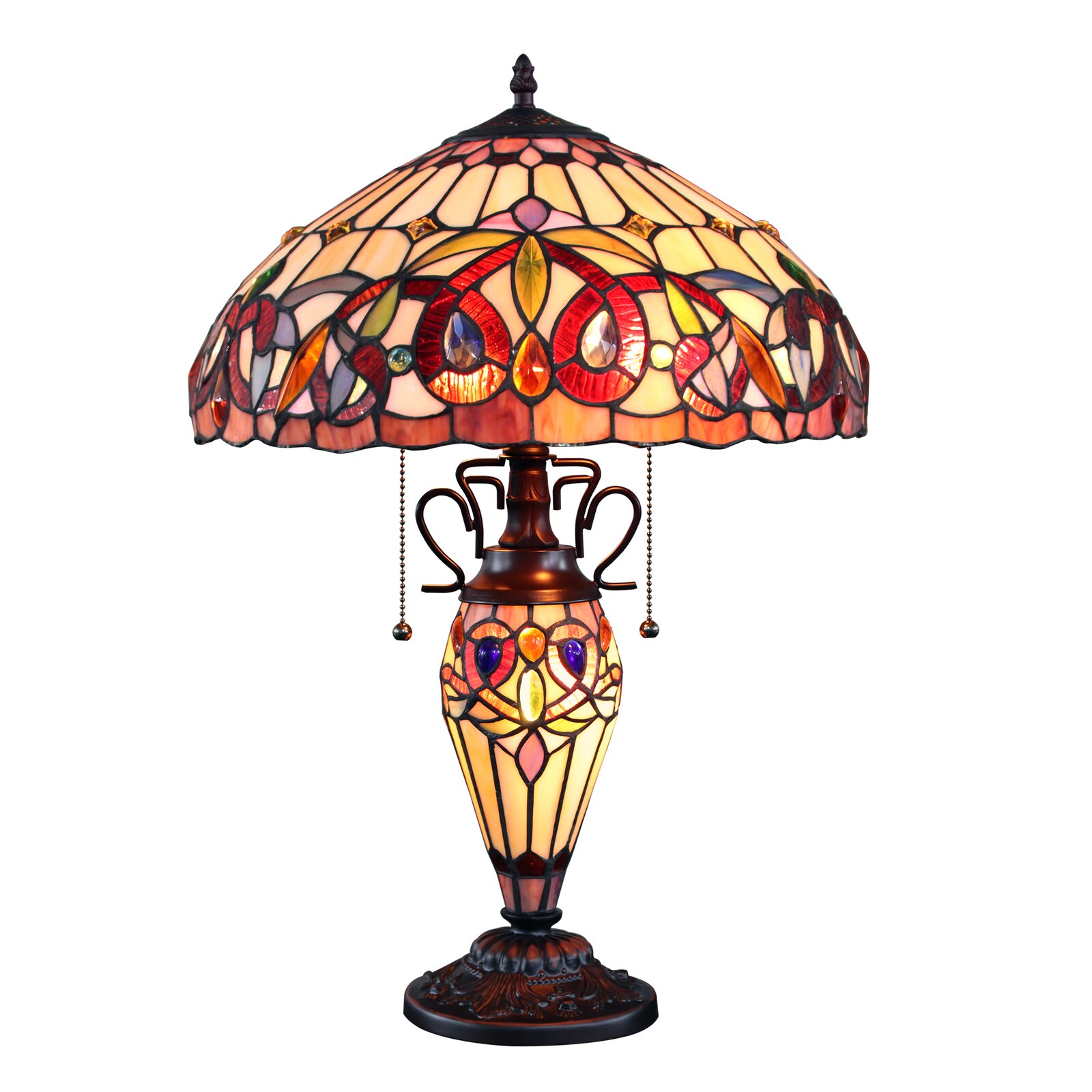 Bloomsbury Market SERENITY Tiffany-Style Dark Bronze 3 Light Double Lit Table Lamp 16