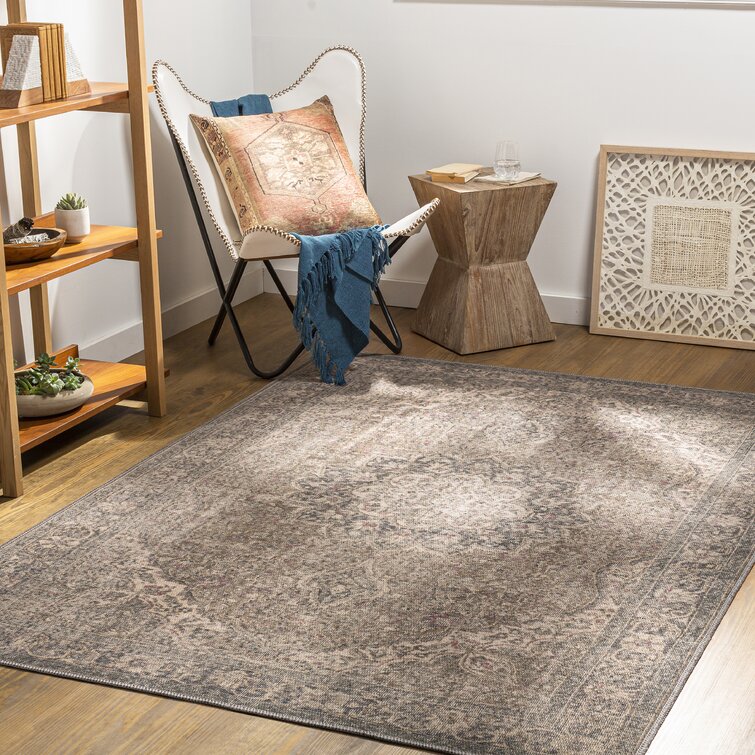 Bria Machine Washable Oriental Dusty Sage/Olive Area Rug