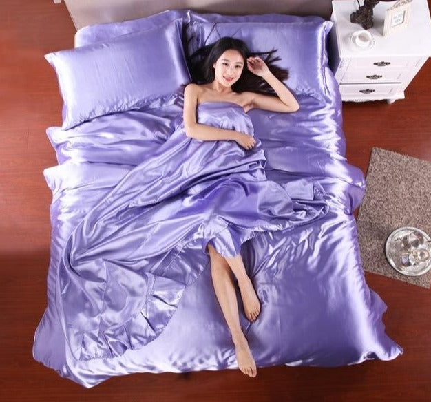 100% Pure Satin Silk 4 pcs Duvet Cover Double-Sided Set