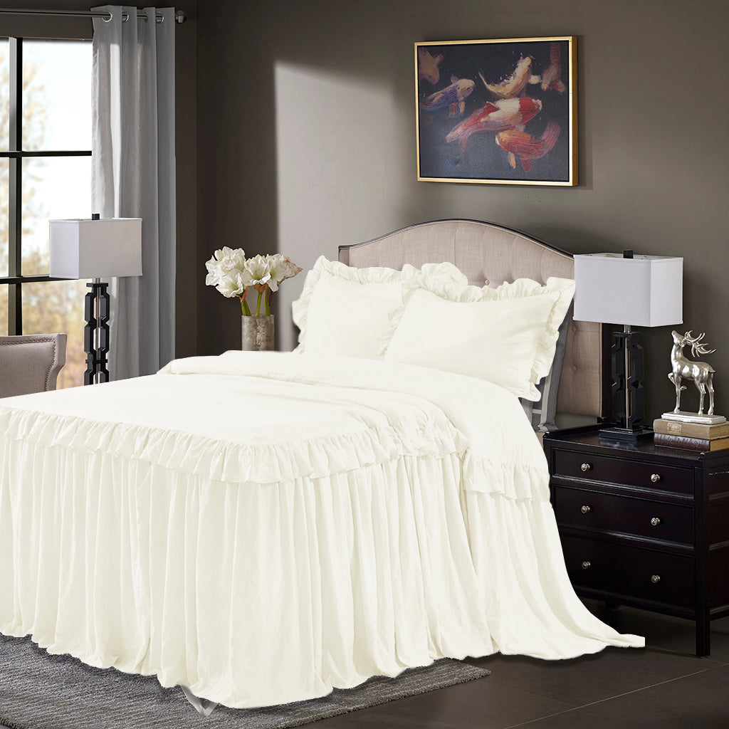 Ruffle Skirt Bedspread One Layer Design Chic Style Bedding Set