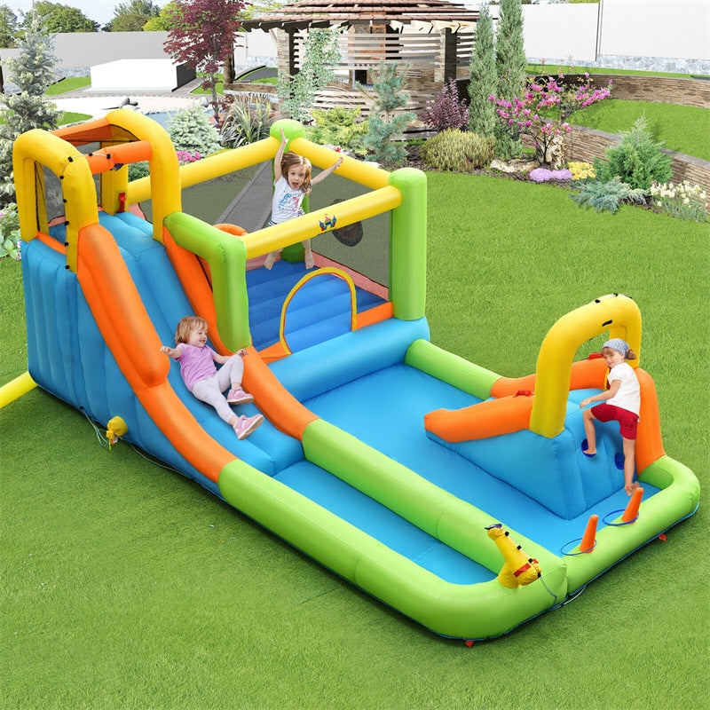 7 in 1 Kids Inflatable Water Slide Park Bounce House without Air Blower