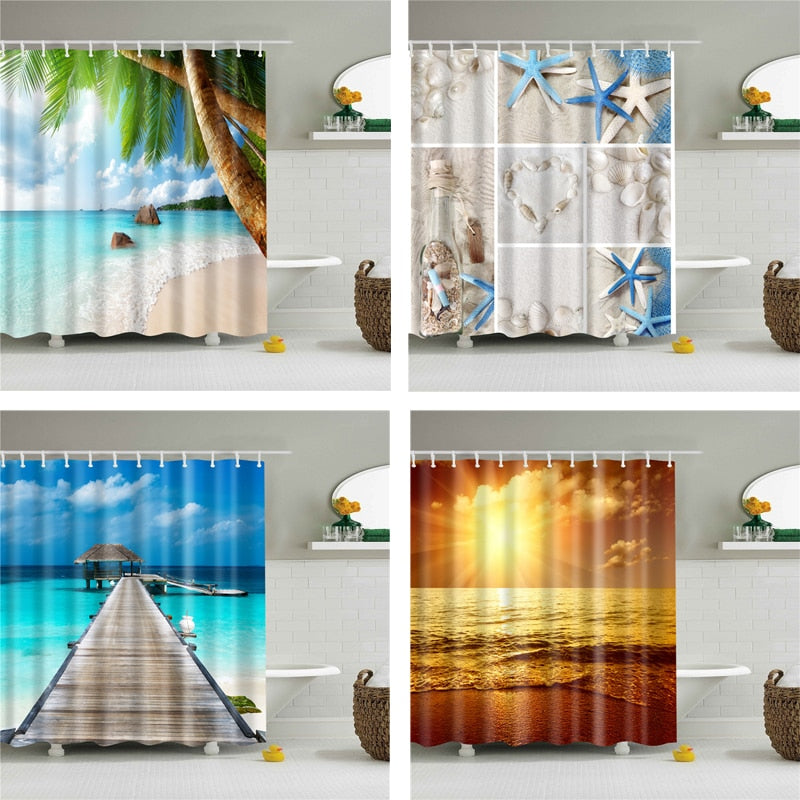 Seaside Scenery  3d Printed Shower Curtains Set Polyester  Fabric Waterproof  High Quality Bath Curtain bathroom-1 Screen Curtain