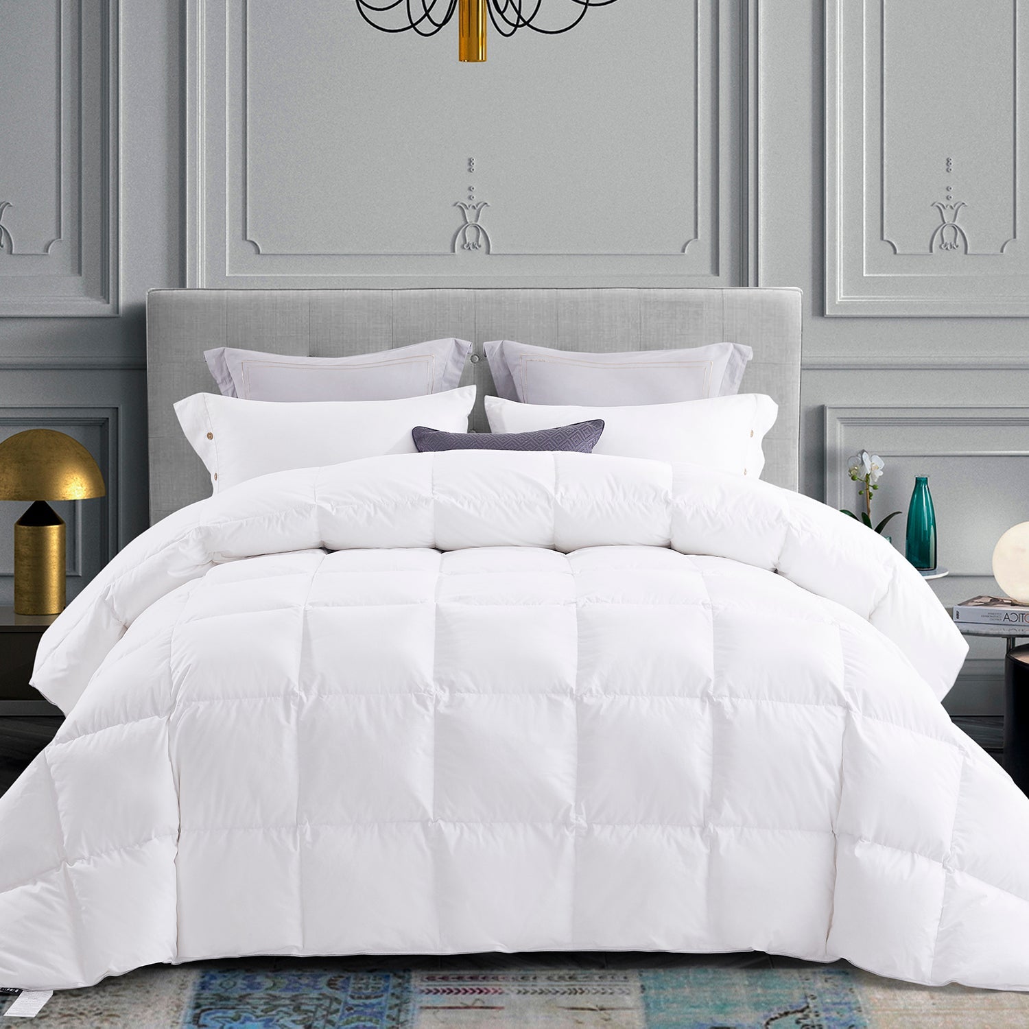 Elegant Cotton Quilted White Feather Down Comforter One Piece Set