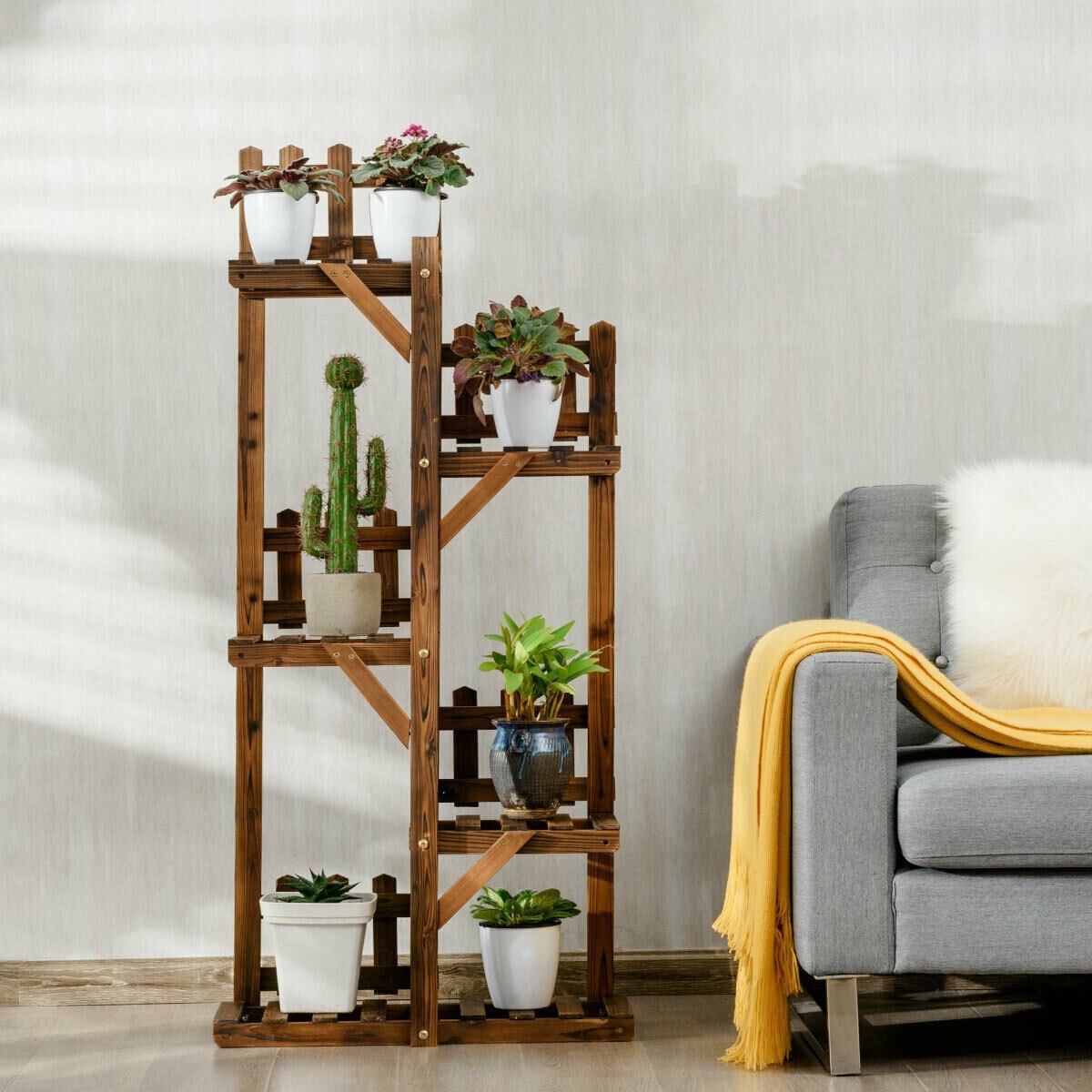 5 Tier Wood Plant Stand Flower Rack Outdoor Display Shelf