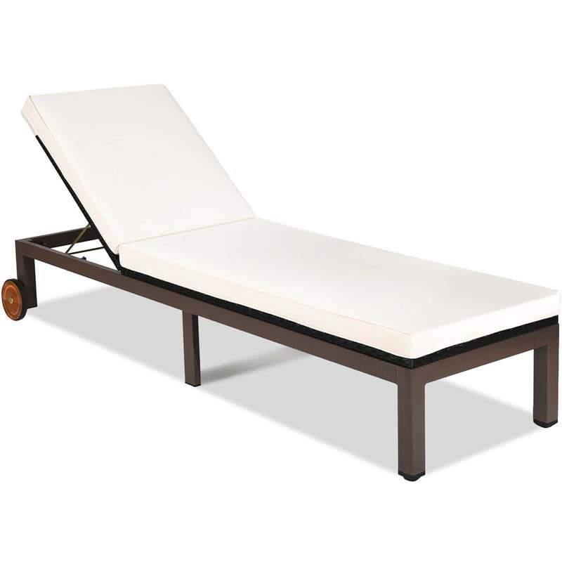Outdoor Adjustable Chaise Lounge Chair Patio Rattan Reclining Chairs with Cushion