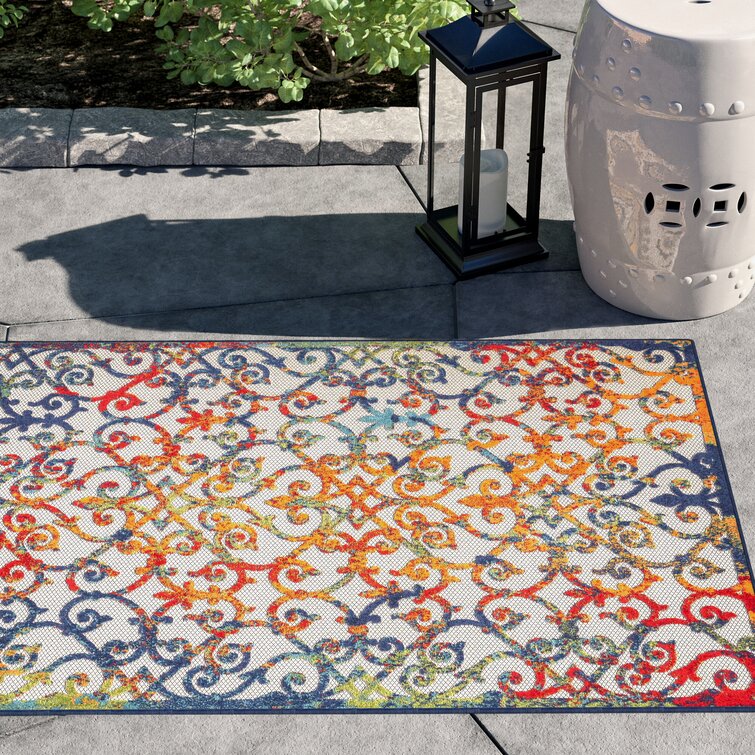 Brickhouse Ivory/Blue/Orange Indoor/Outdoor Rug