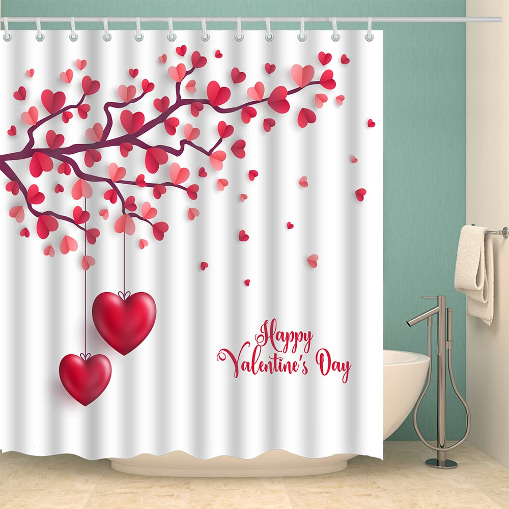 Urijk 1PC Flower Waterproof Shower Curtains for Bath Fabric Liner Solid bathroom-1 Curtains Shower Curtains With 12 Hooks