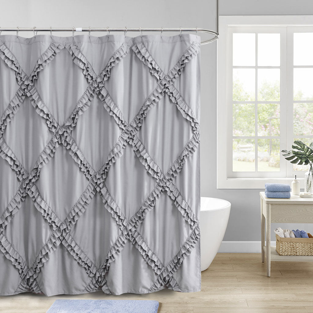 HIG Luxurious Farmhouse Unique Ruffle Cloth Fabric Shower Curtain 72x72 Extra Long bathroom-1 Curtain