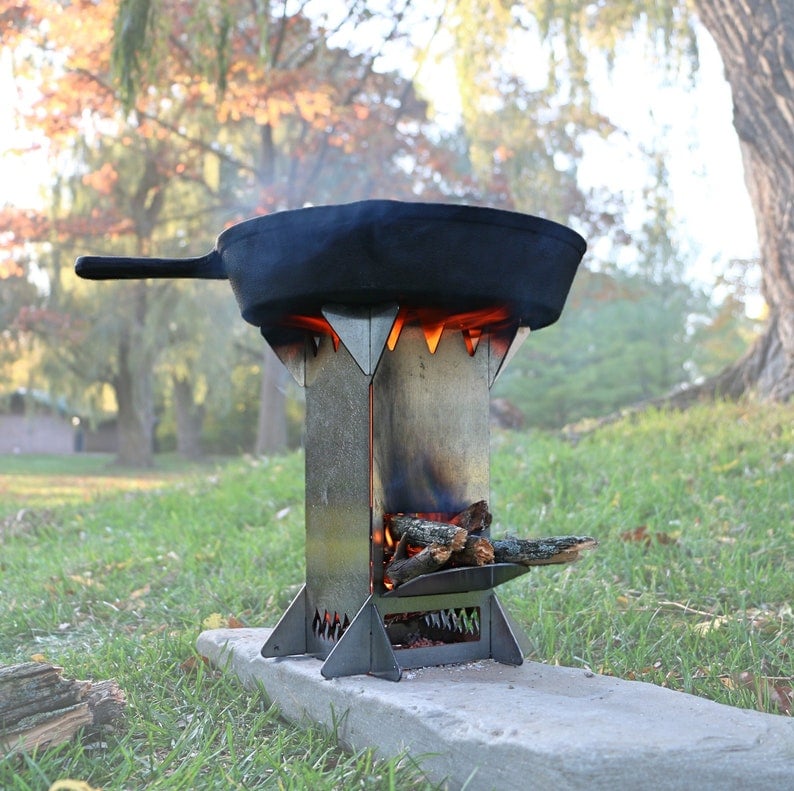 Compact flat-pack wood stove for camping
