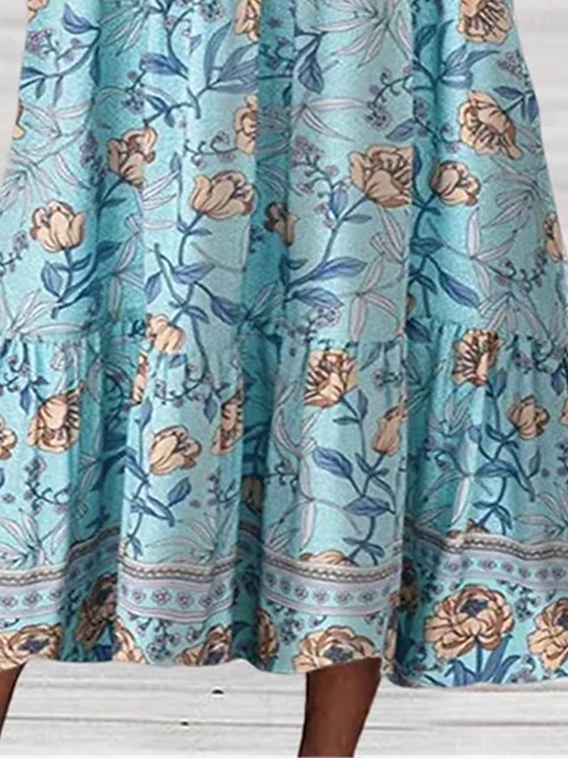 Women's Casual Dress A Line Dress Floral Dress Floral Pocket Print Crew Neck Midi Dress Fashion Streetwear Outdoor Daily 3/4 Length Sleeve Regular Fit Yellow Pink Blue Summer Spring S M L XL XXL