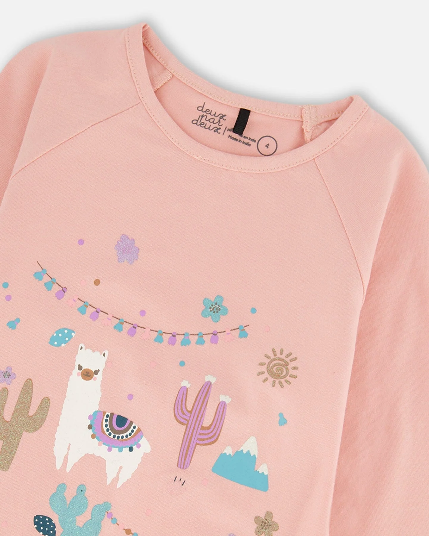 Organic Cotton T-Shirt Dusty Pink With Llama
