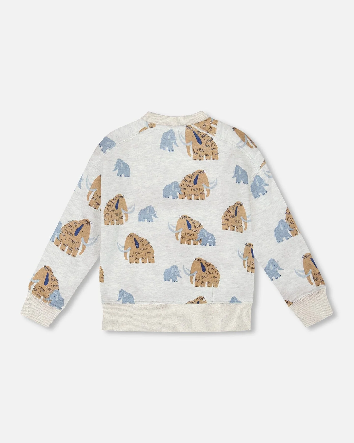 Long Sleeve Crew Neck Fleece Sweatshirt Beige Mammoth Print