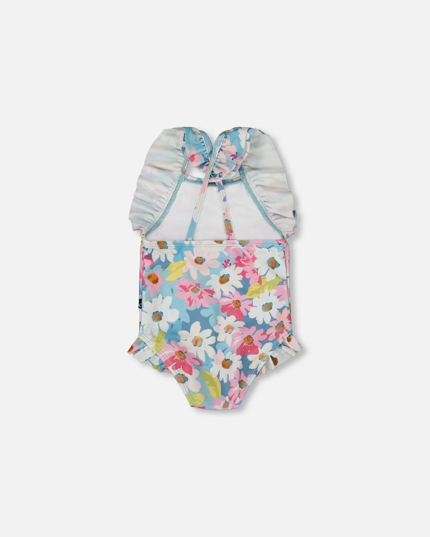 Printed One-Piece Swimsuit With Frills White, Pink, And Green Flowers